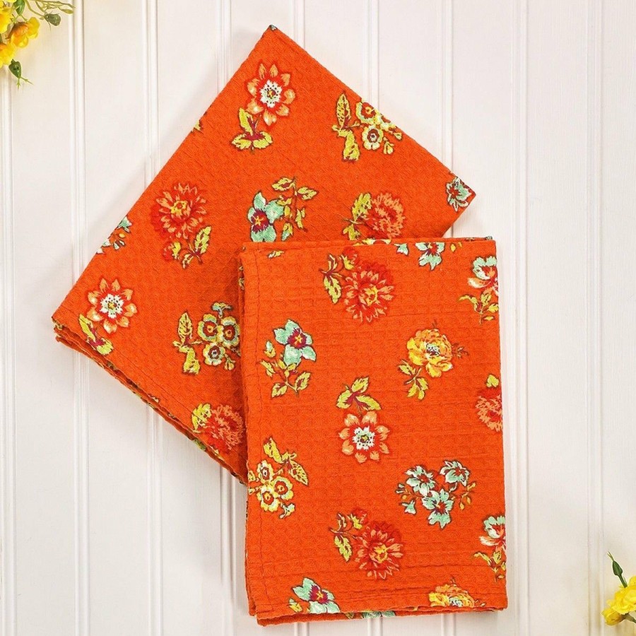 Glassware & Tabletop * | April Cornell Flower Toss Tea Towel (Set Of 2) | Terracotta