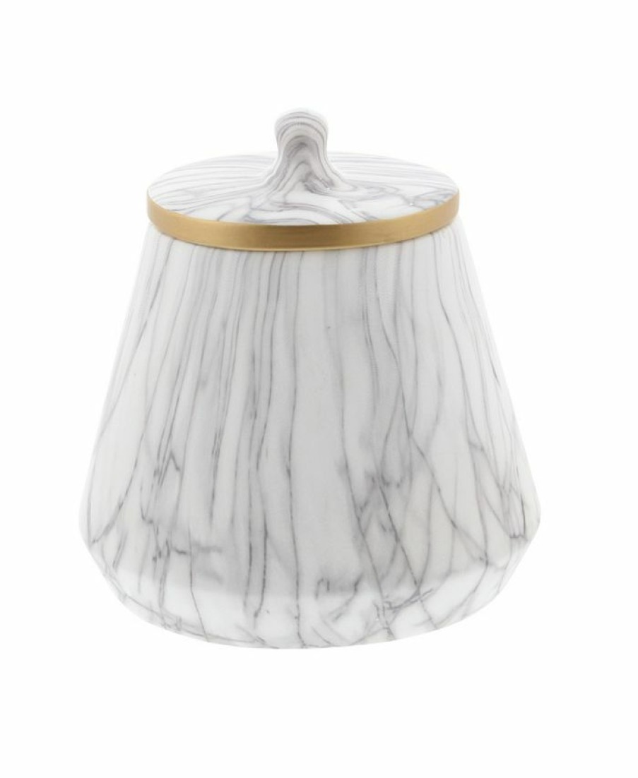 Misc_Gifts * | Cosmoliving By Cosmopolitan Stoneware Contemporary Decorative Jar, 10 X 9 X 7 White