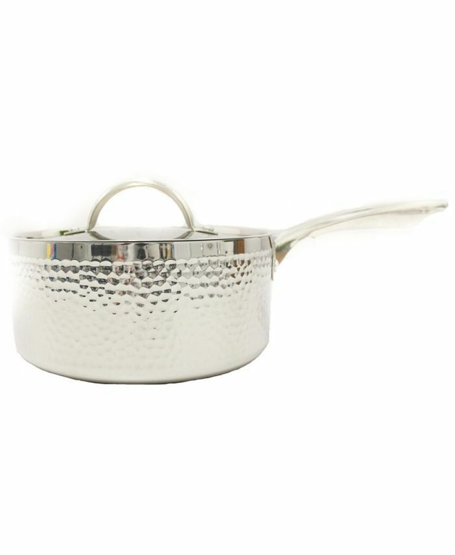 Kitchen * | Berghoff Ammered Tri-Ply 7 Covered Saucepan Silver-Tone