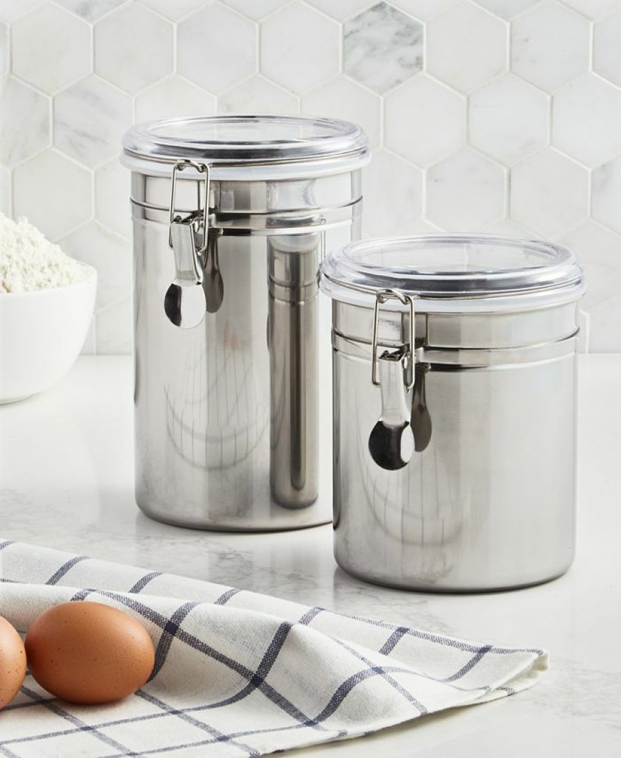 Kitchen * | Martha Stewart Collection Of 2 Food Storage Canisters, Created For Macy'S Stainless Steel