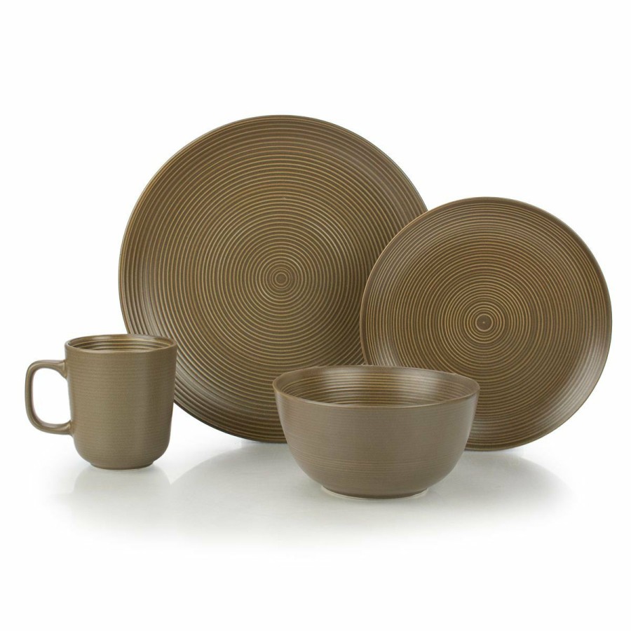 Glassware & Tabletop * | Everything Kitchens Modern Colorful Neutrals Rippled 16-Piece Dinnerware Set Matte | Mocha