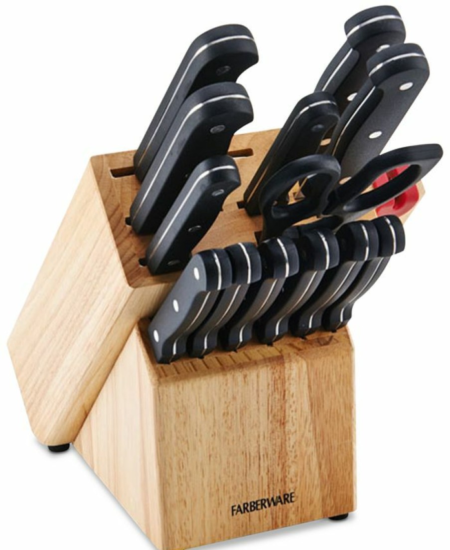 Kitchen * | Farberware 15-Pc. Knife & Edgekeeper Block Set Black