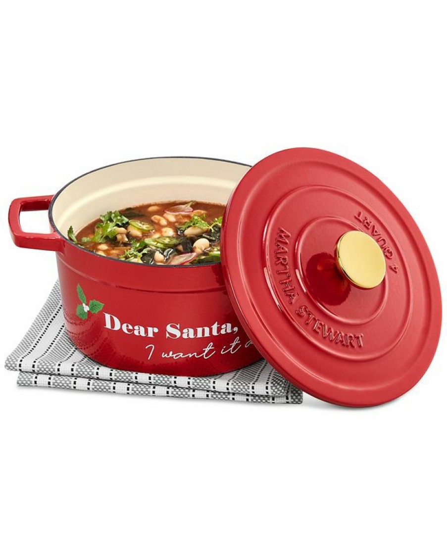 Kitchen * | Martha Stewart Collection Dear Santa Enameled Cast Iron Dutch Oven, Created For Macy'S