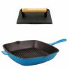 Kitchen * | Berghoff Neo Cast Iron Grill Pan And Bacon, Steak Press, Set Of 2 Blue