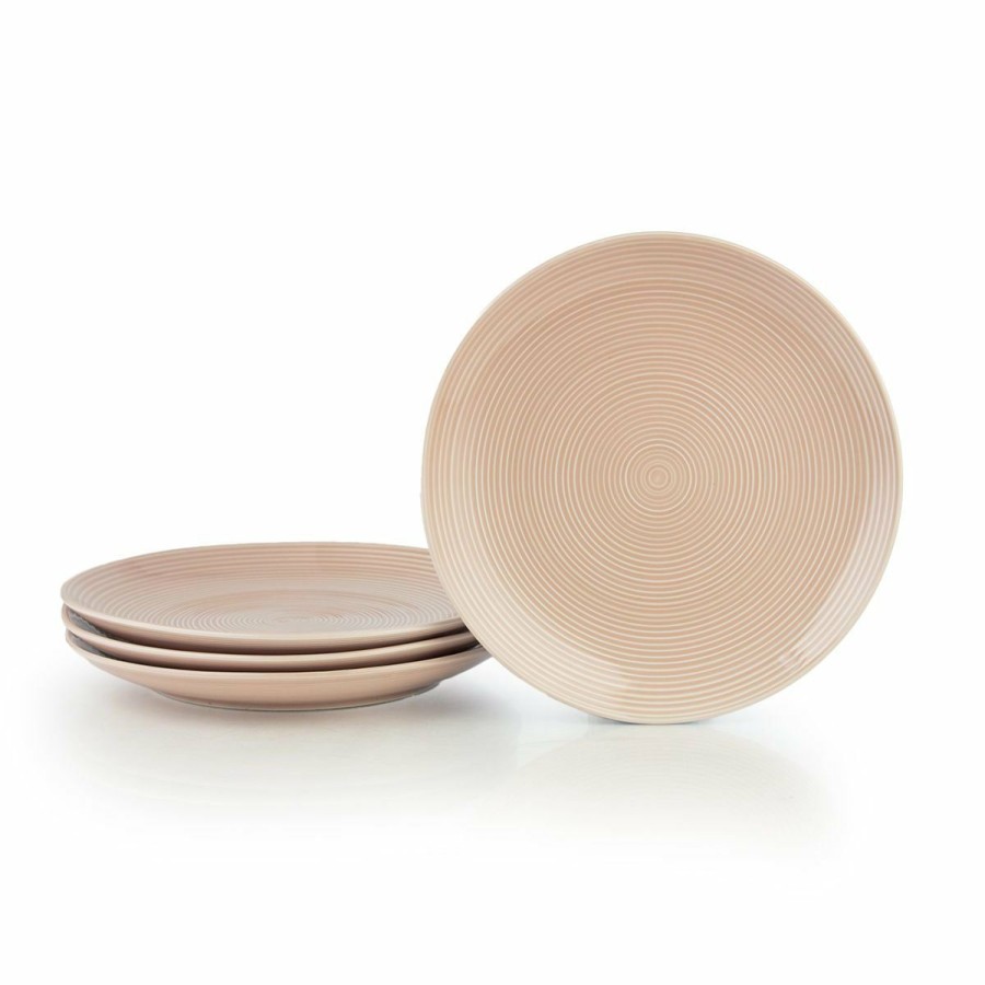 Glassware & Tabletop * | Everything Kitchens Modern Colorful Neutrals Rippled 10.5 Dinner Plates (Set Of 4) Glazed | Blush Pink