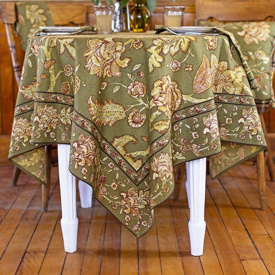 Glassware & Tabletop * | April Cornell 54 X 54 Jacobean Garden Breakfast Tablecloth | Olive