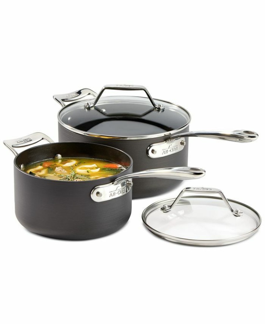 Kitchen * | All-Clad Essentials Nonstick Set Of 2 Covered Saucepans Black