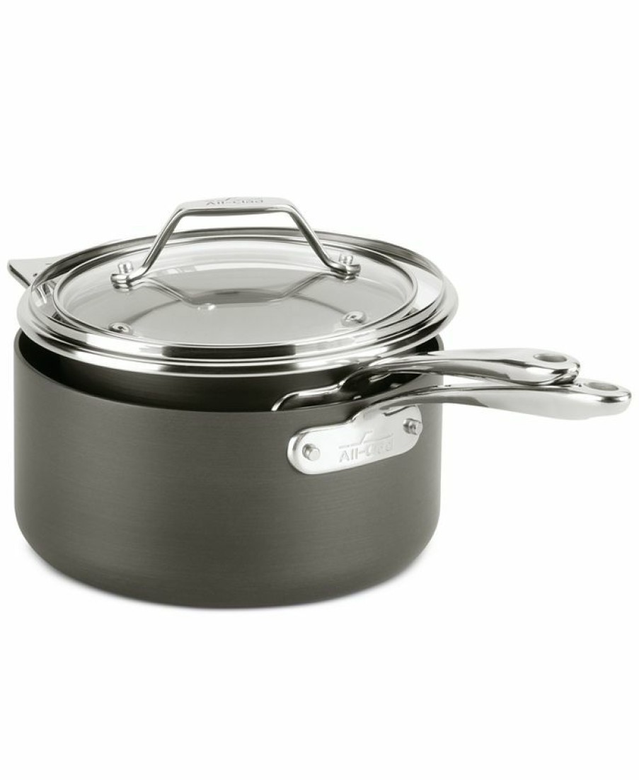 Kitchen * | All-Clad Essentials Nonstick Set Of 2 Covered Saucepans Black