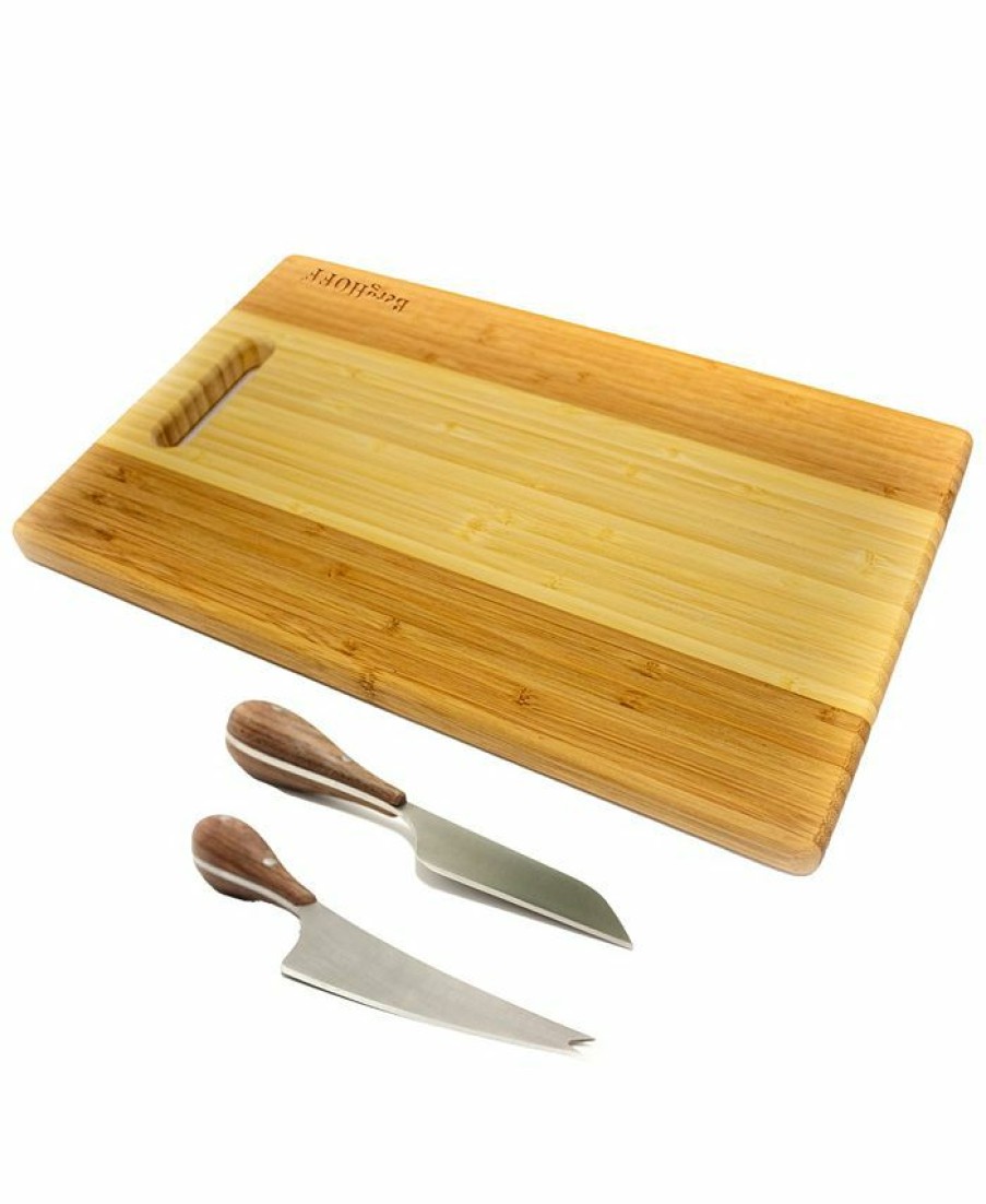 Kitchen * | Berghoff Amboo 3 Piece Two-Tone Board With Handle And Aaron Probyn Cheese Knives Set Brown