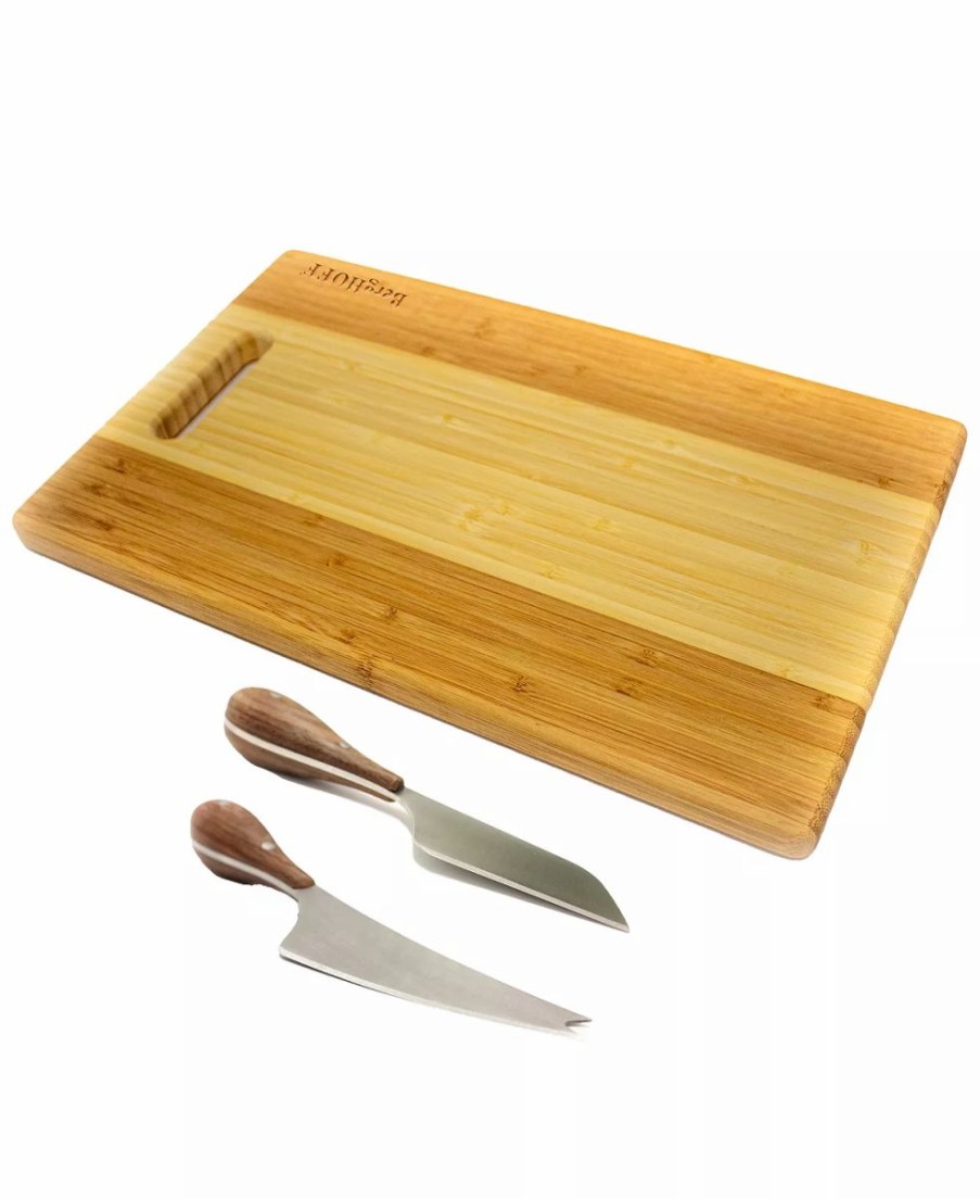 Kitchen * | Berghoff Amboo 3 Piece Two-Tone Board With Handle And Aaron Probyn Cheese Knives Set Brown