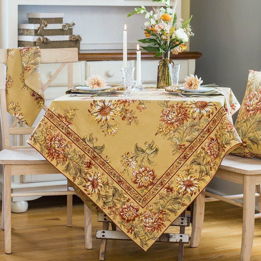 Glassware & Tabletop * | April Cornell 54 X 54 Dahlia Days Breakfast Tablecloth | Gold