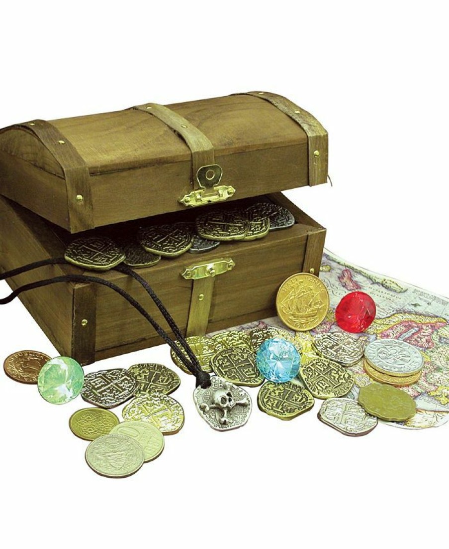 Misc_Gifts * | American Coin Treasures Kid'S Treasure Chest With Replica Pirate Coins, Foreign Coins, Gems And Necklace Coin Jewelry Multi