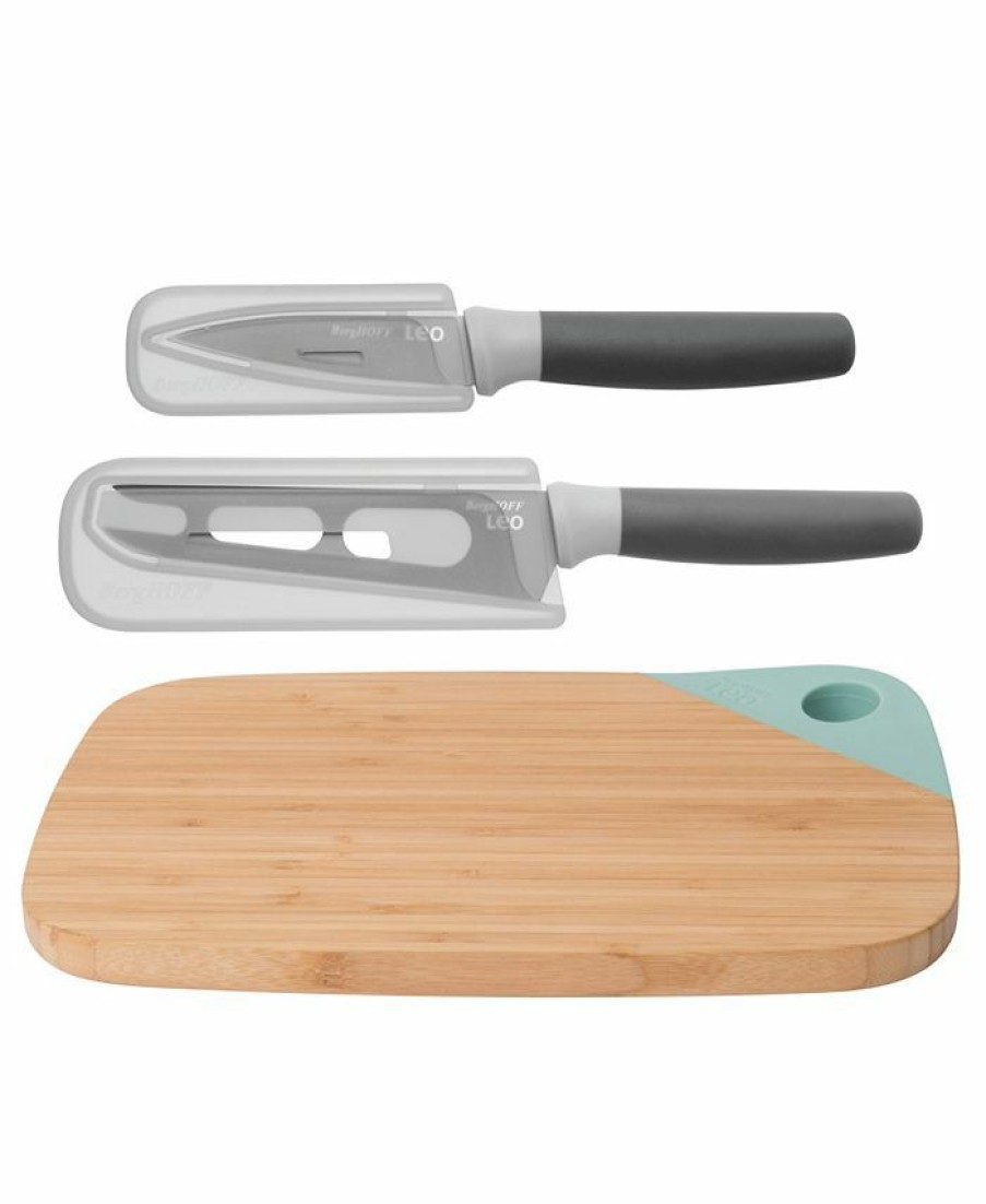 Kitchen * | Berghoff Leo Collection 3 Piece Knife And Cutting Board Set, Grey And Green Multi