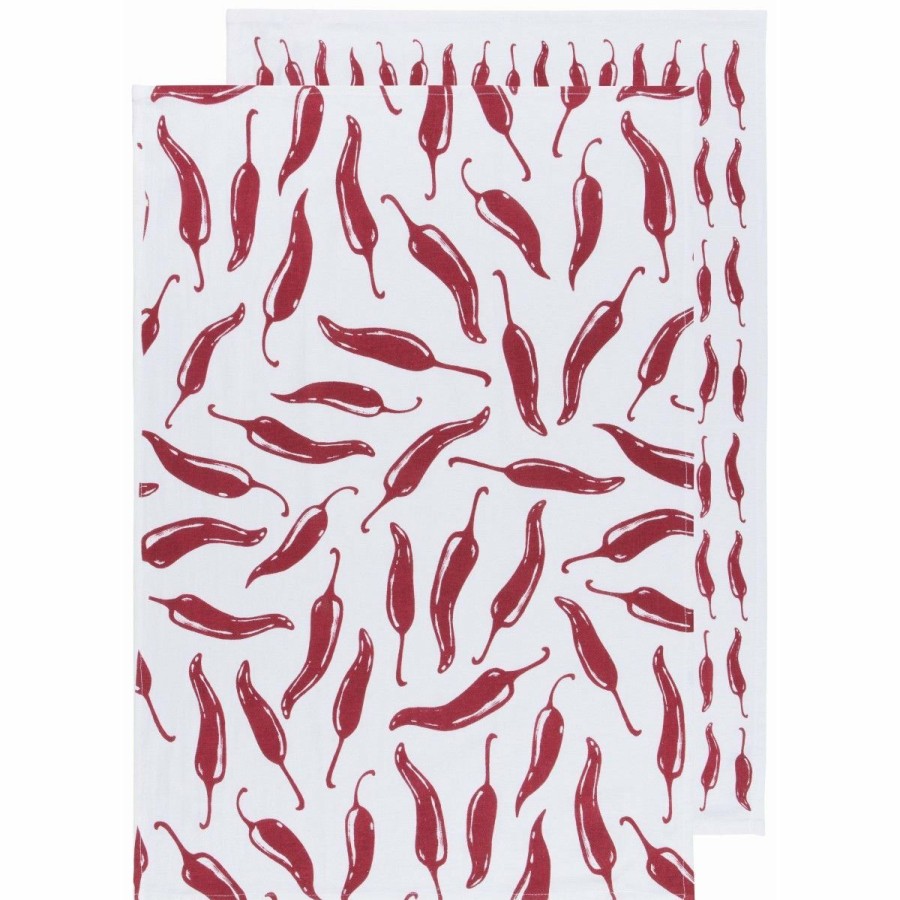 Glassware & Tabletop * | Danica Brands Now Designs By Danica Floursack Dishtowels (Set Of 2) | Carmine Chili Peppers