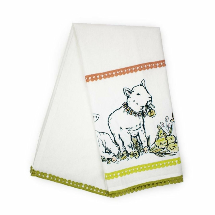 Glassware & Tabletop * | Everything Kitchens Barnyard Baby Animals 19 X 28 Tea Towel | "Leaping Sheep" Lamb