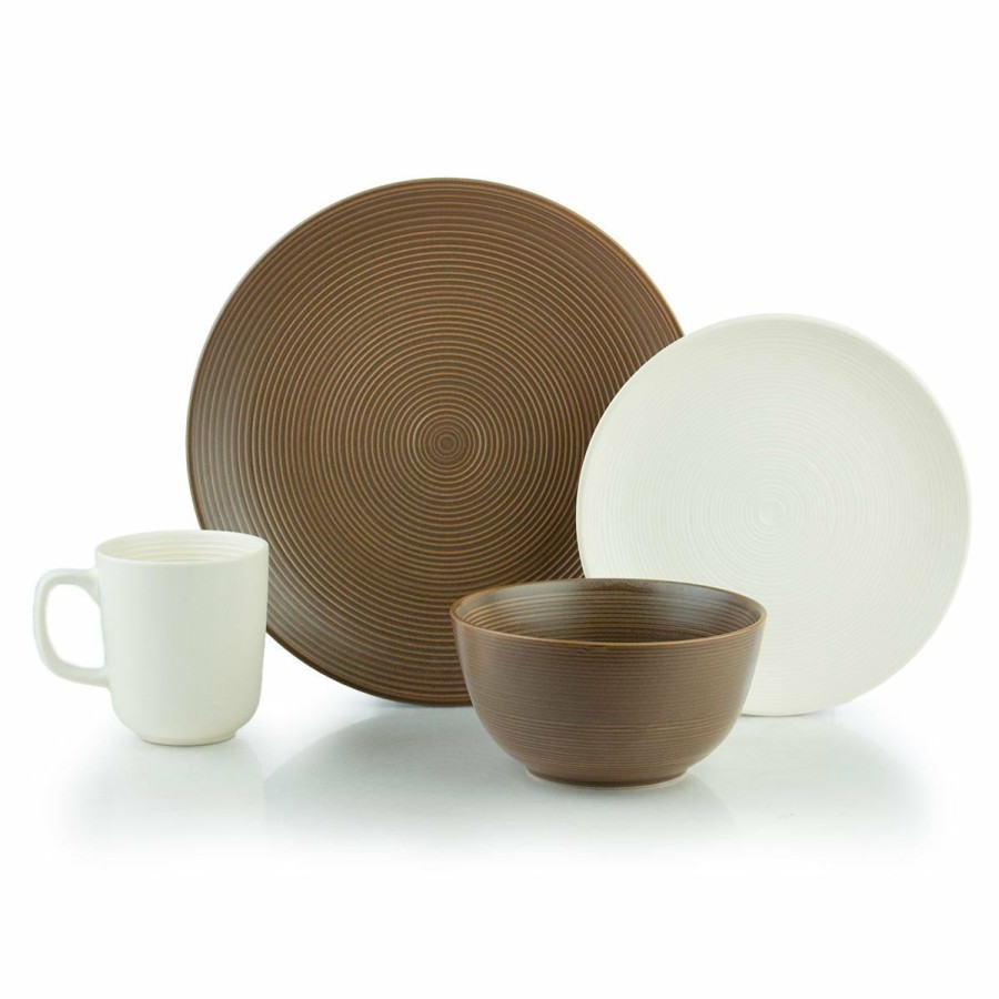 Glassware & Tabletop * | Everything Kitchens Modern Colorful Neutrals Rippled 16-Piece Dinnerware Set Matte | Mocha & Ivory