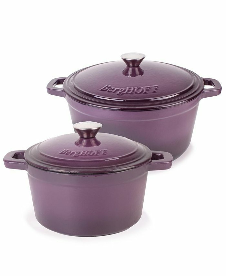 Kitchen * | Berghoff Neo Cast Iron 3 Quart Covered Dutch Oven And 7 Quart Covered Stockpot, Set Of 2 Purple