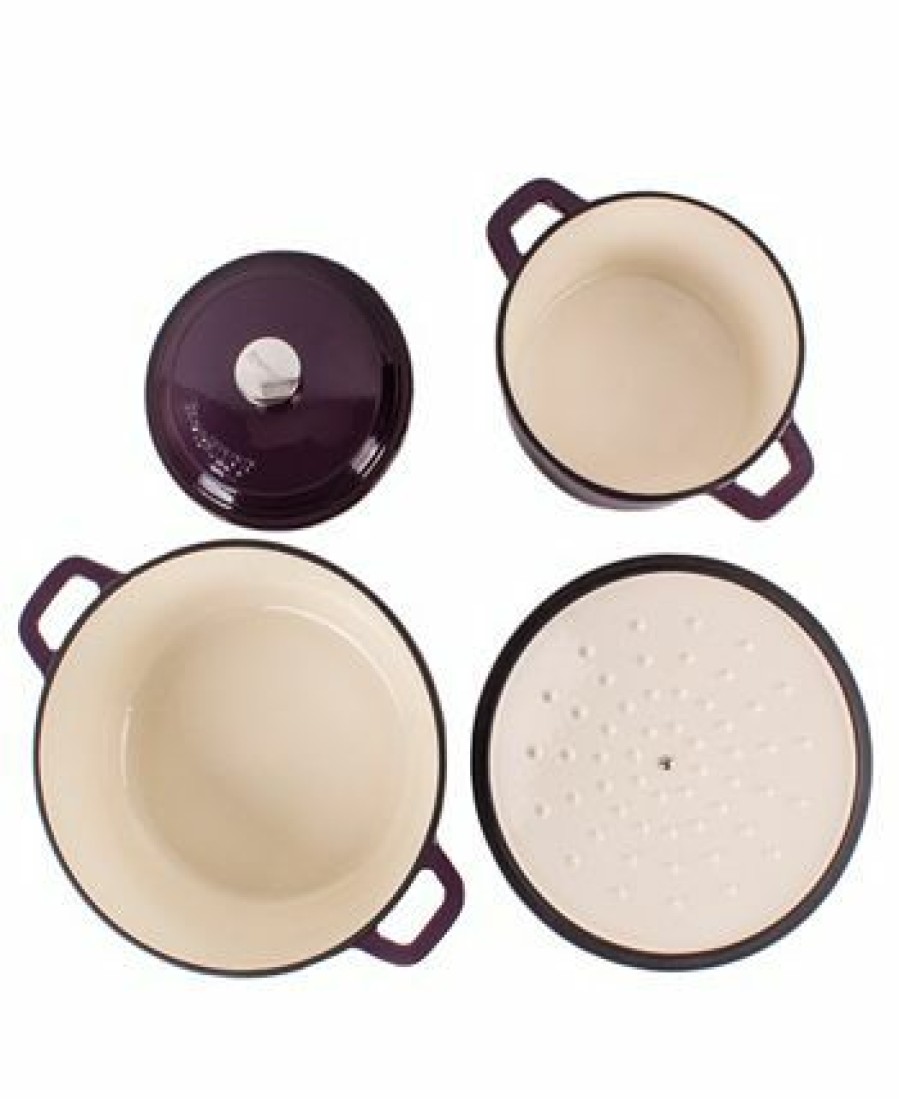 Kitchen * | Berghoff Neo Cast Iron 3 Quart Covered Dutch Oven And 7 Quart Covered Stockpot, Set Of 2 Purple