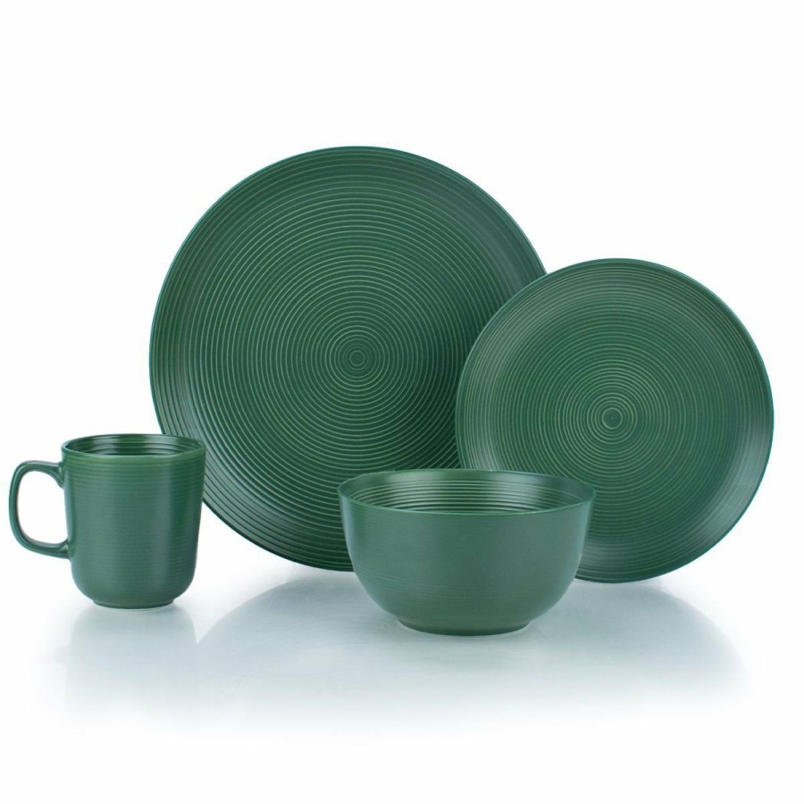 Glassware & Tabletop * | Everything Kitchens Modern Colorful Neutrals Rippled 16-Piece Dinnerware Set Matte | Green