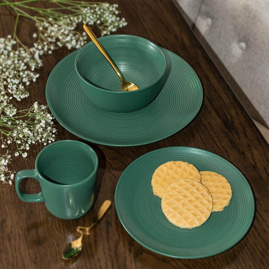 Glassware & Tabletop * | Everything Kitchens Modern Colorful Neutrals Rippled 16-Piece Dinnerware Set Matte | Green