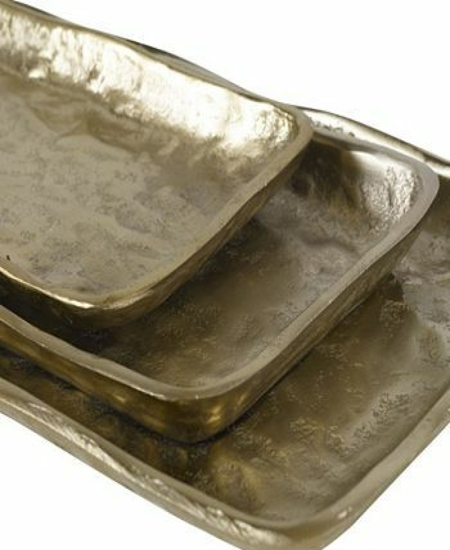 Misc_Gifts * | Uttermost Artisan Antique-Like Trays, Set Of 3 Gold-Tone