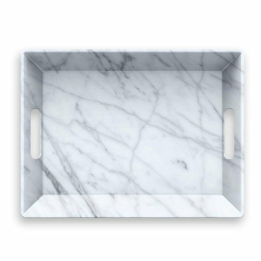 Glassware & Tabletop * | Tarhong Melamine Tabletop 19.5 X 14.5 Handled Serving Tray | Carrara Marble