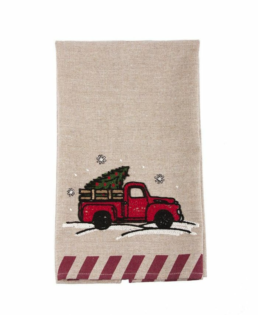 Kitchen * | Manor Luxe Christmas Truck Christmas Tea Towel, 17 X 27 Natural