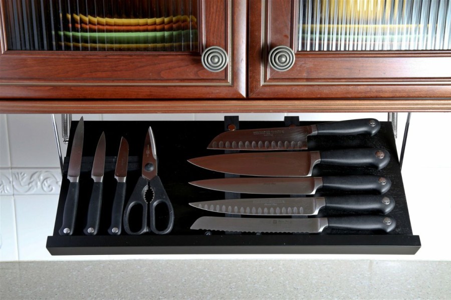 Knives * | Drop Block Under Cabinet Knife Storage Rack Large, Black