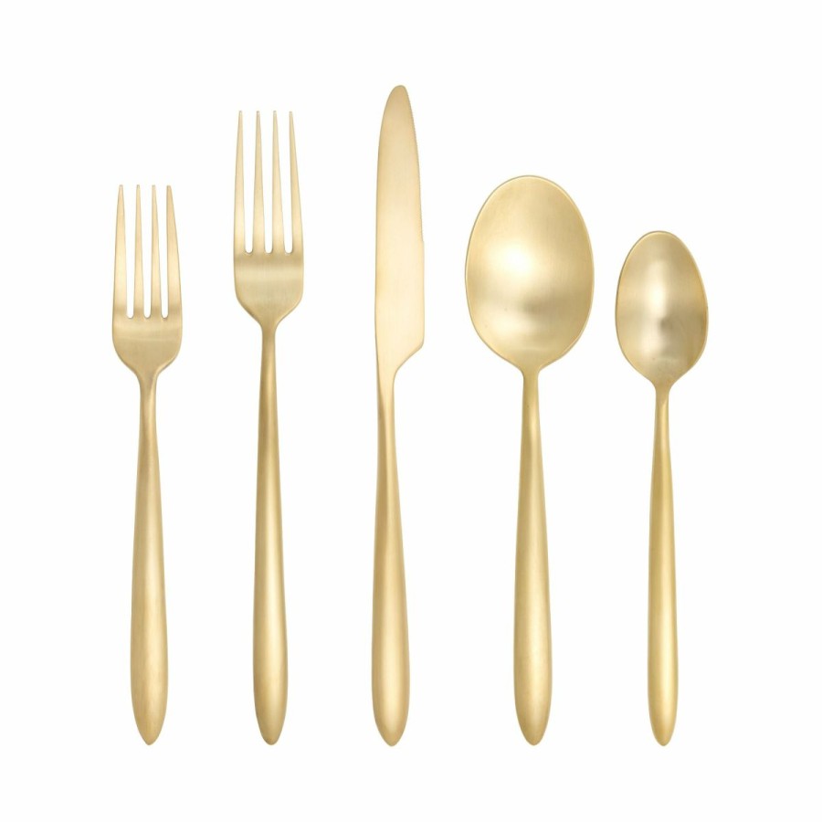 Glassware & Tabletop * | Fortessa Velo Brushed Gold 20 Piece Flatware Set