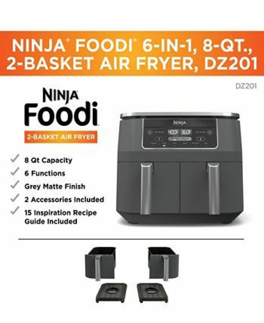 Kitchen * | Ninja Foodi Dz201 6-In-1 8-Qt. 2-Basket Air Fryer With Dualzone Technology Black