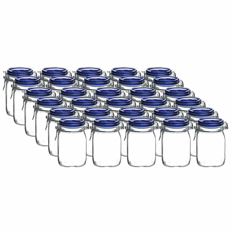 Glassware & Tabletop * | Bormioli Rocco 1L Swing Top Fido Glass Jars Blue Lid | 30-Pack