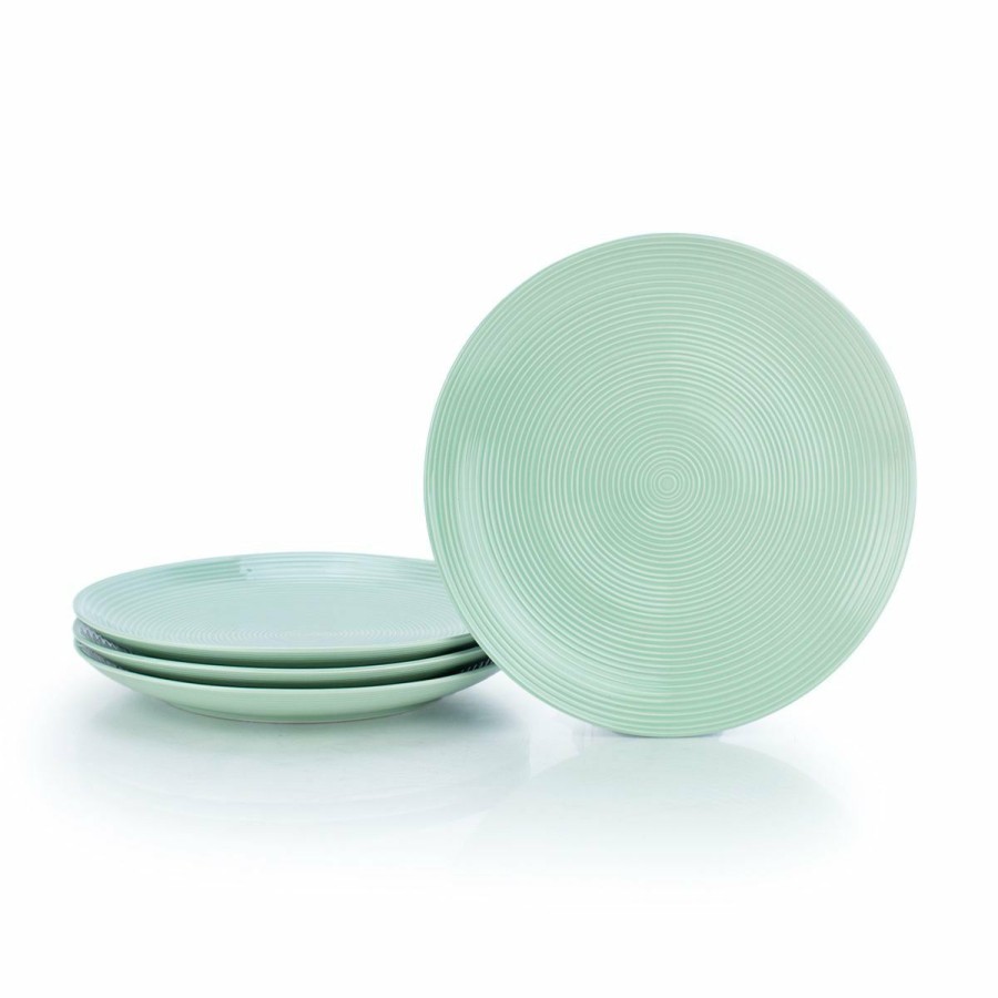 Glassware & Tabletop * | Everything Kitchens Modern Colorful Neutrals Rippled 10.5 Dinner Plates (Set Of 4) Glazed | Light Green