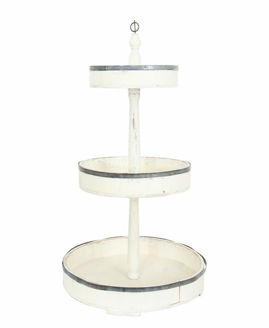 Misc_Gifts * | 3R Studio Creative Co-Op Decorative Wood Tin 3 Tier Tray Off-White