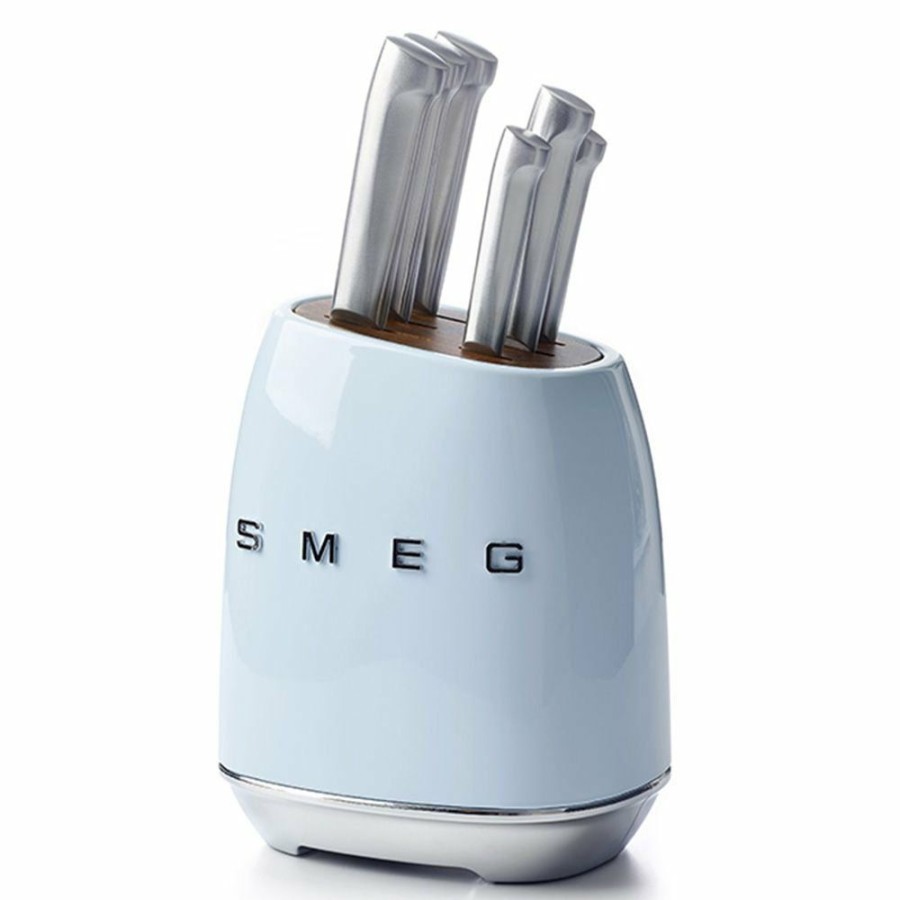 Knives * | Smeg 7-Piece Knife Block Set | Pastel Blue