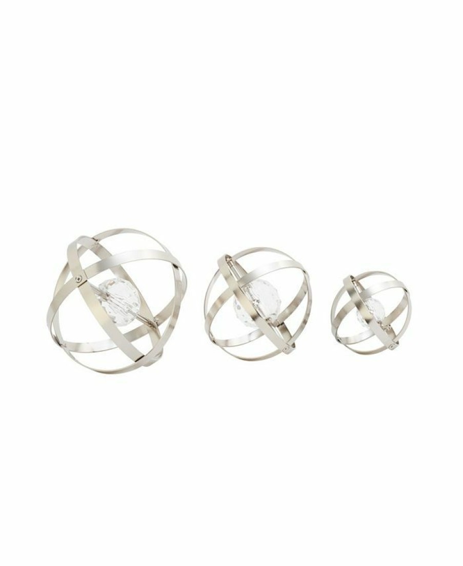 Misc_Gifts * | Rosemary Lane Metal Glam Geometric Sculpture, Set Of 3 Silver-Tone