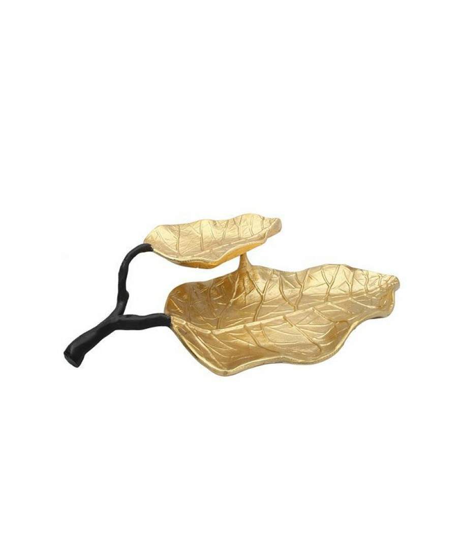 Misc_Gifts * | Classic Touch 2 Tier Leaf Shaped Dish With Engraved Vein Design Gold