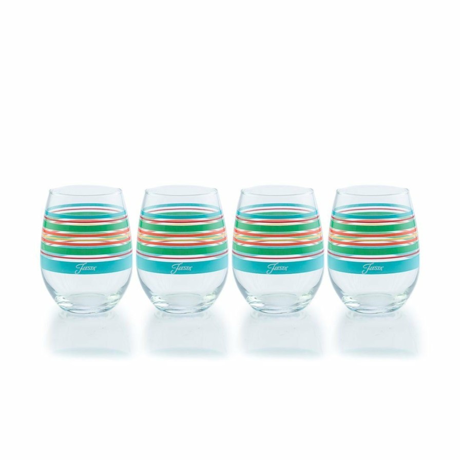 Glassware & Tabletop * | Fiesta 15Oz Stemless Glassware (Set Of 4) | Rainbow Radiance