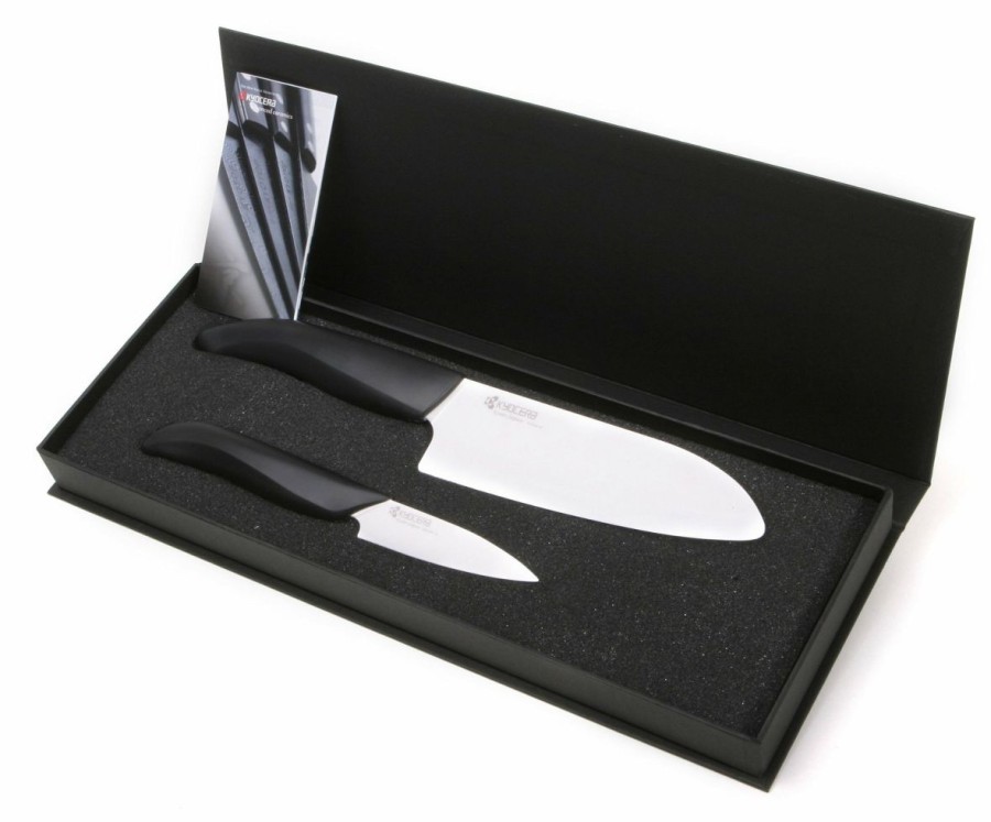 Knives * | Kyocera Ceramic Knife Set 2 Pc 5.5 Santoku & 3 Paring Black Handle/White Blade