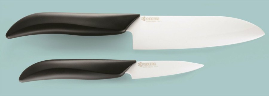 Knives * | Kyocera Ceramic Knife Set 2 Pc 5.5 Santoku & 3 Paring Black Handle/White Blade