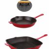 Kitchen * | Berghoff Neo Cast Iron Fry Pan, Grill Pan And Slotted Steak Press, Set Of 3 Red, Black