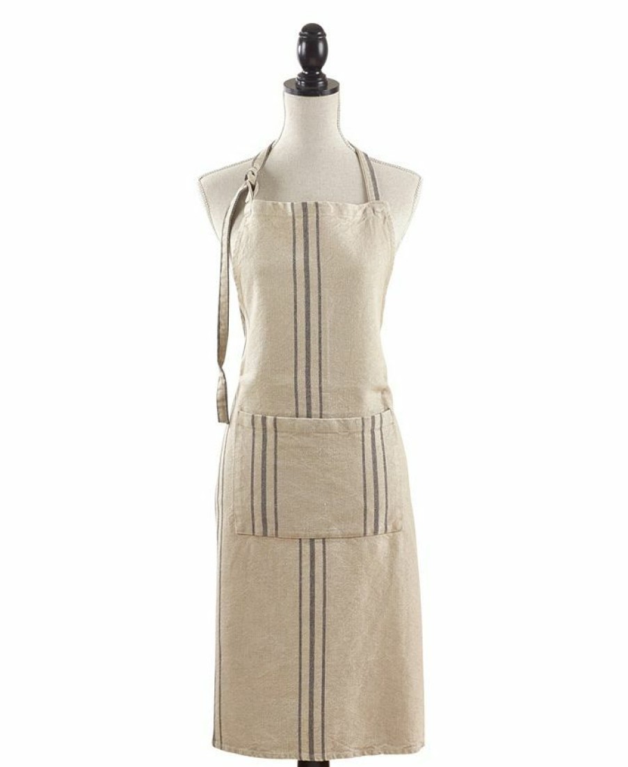 Kitchen * | Saro Lifestyle Classic Striped Linen Apron Natural