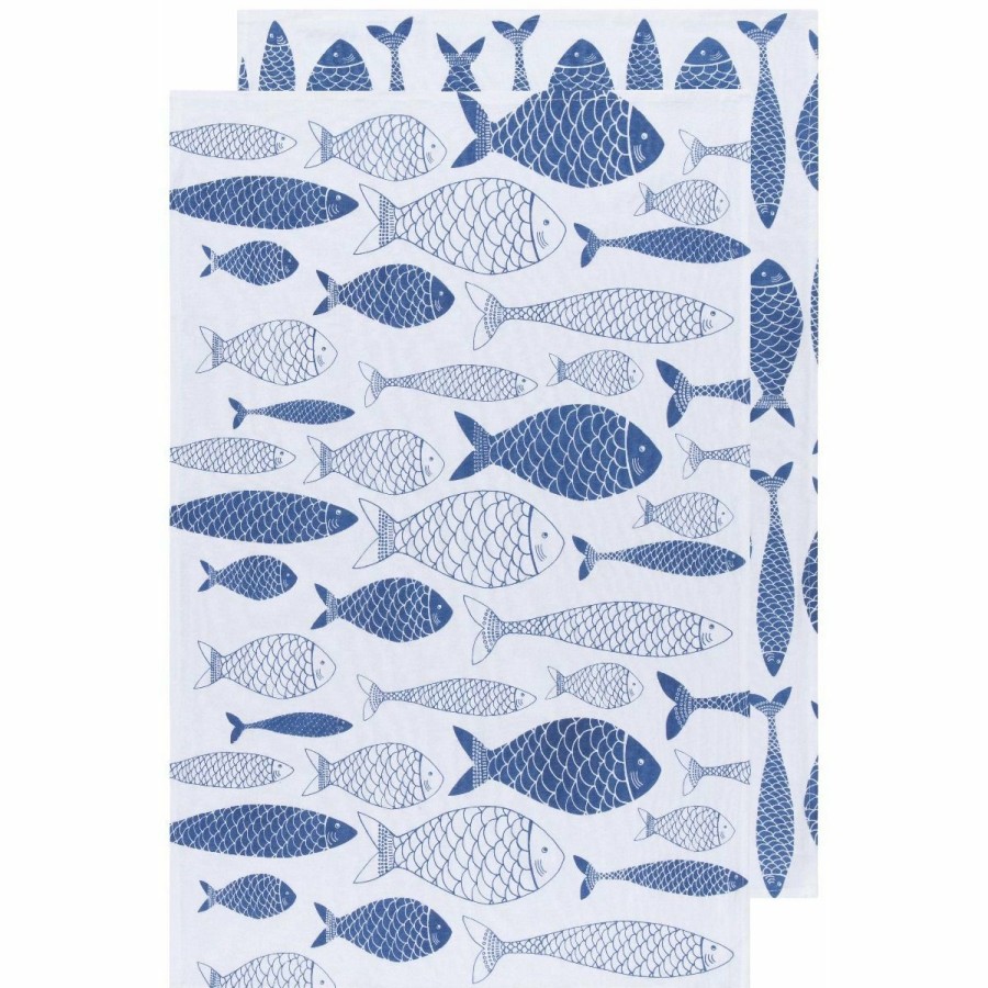 Glassware & Tabletop * | Danica Brands Now Designs By Danica Floursack Dishtowels (Set Of 2) | Royal Blue Fish Market