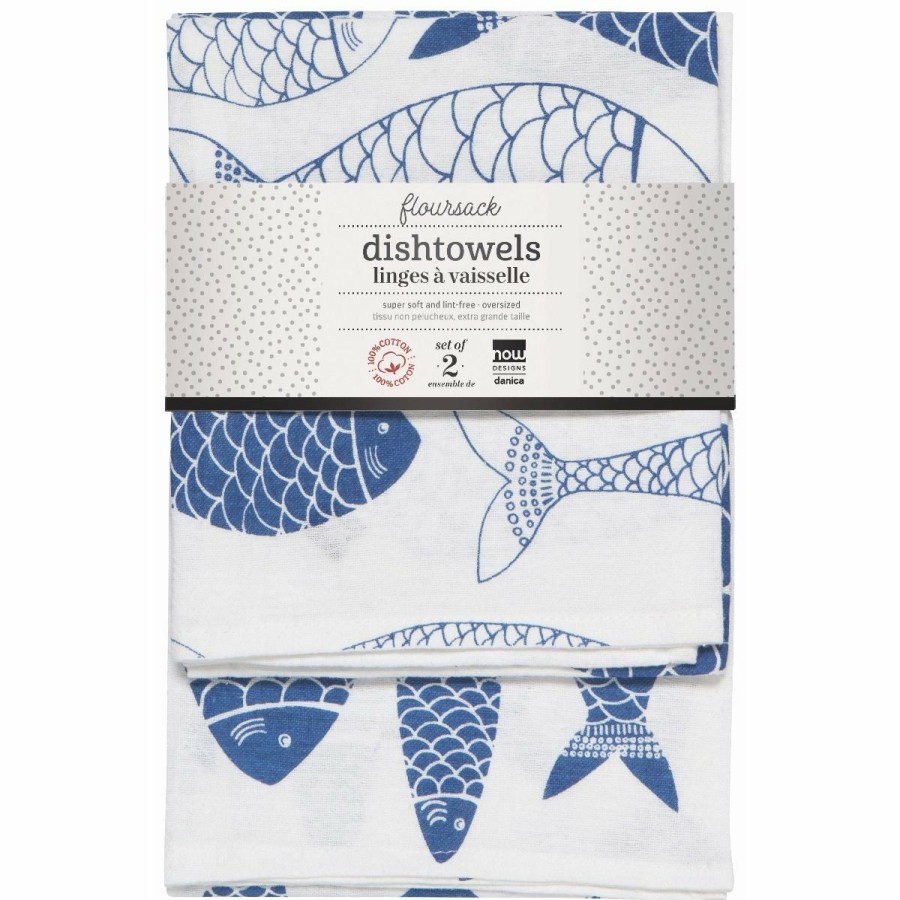 Glassware & Tabletop * | Danica Brands Now Designs By Danica Floursack Dishtowels (Set Of 2) | Royal Blue Fish Market