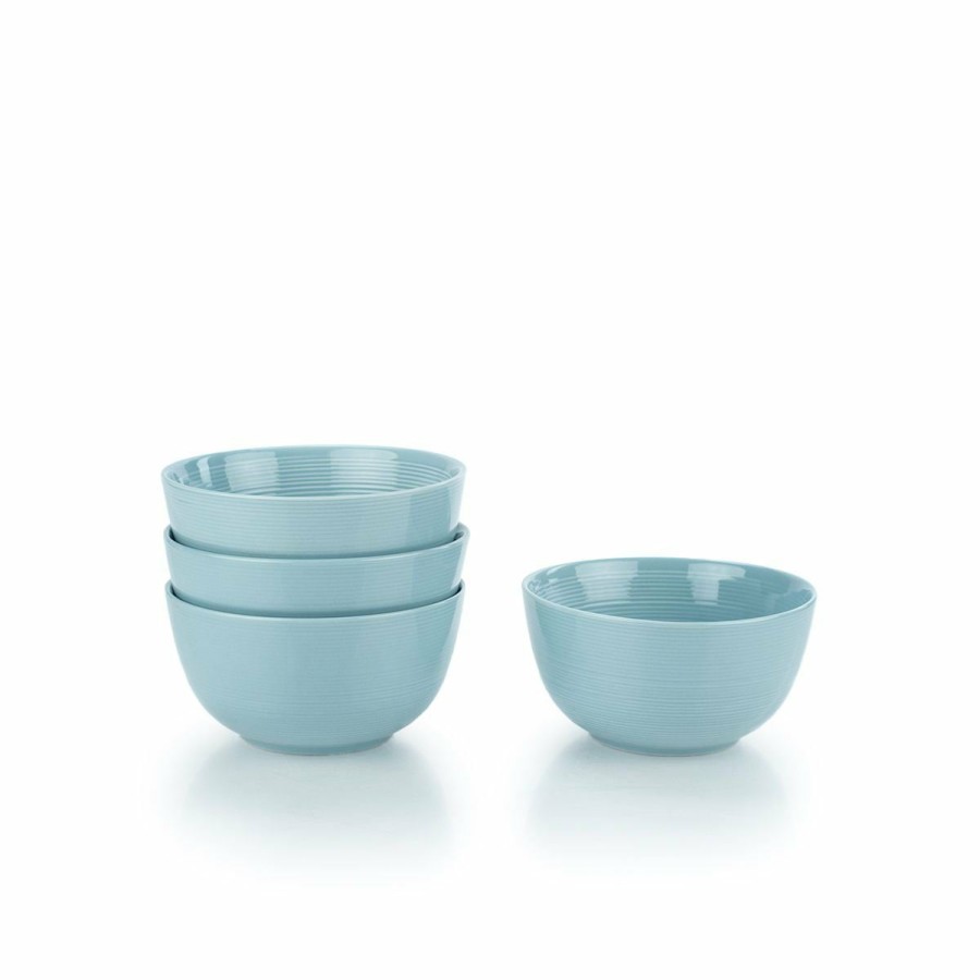 Glassware & Tabletop * | Everything Kitchens Modern Colorful Neutrals Rippled 6 Bowls (Set Of 4) Glazed | Blue