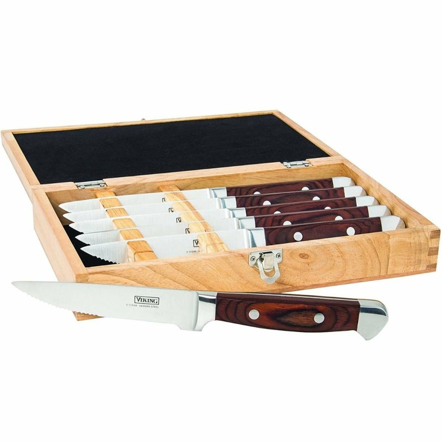 Knives * | Viking 6-Piece Steak Knife Set With Box | Red