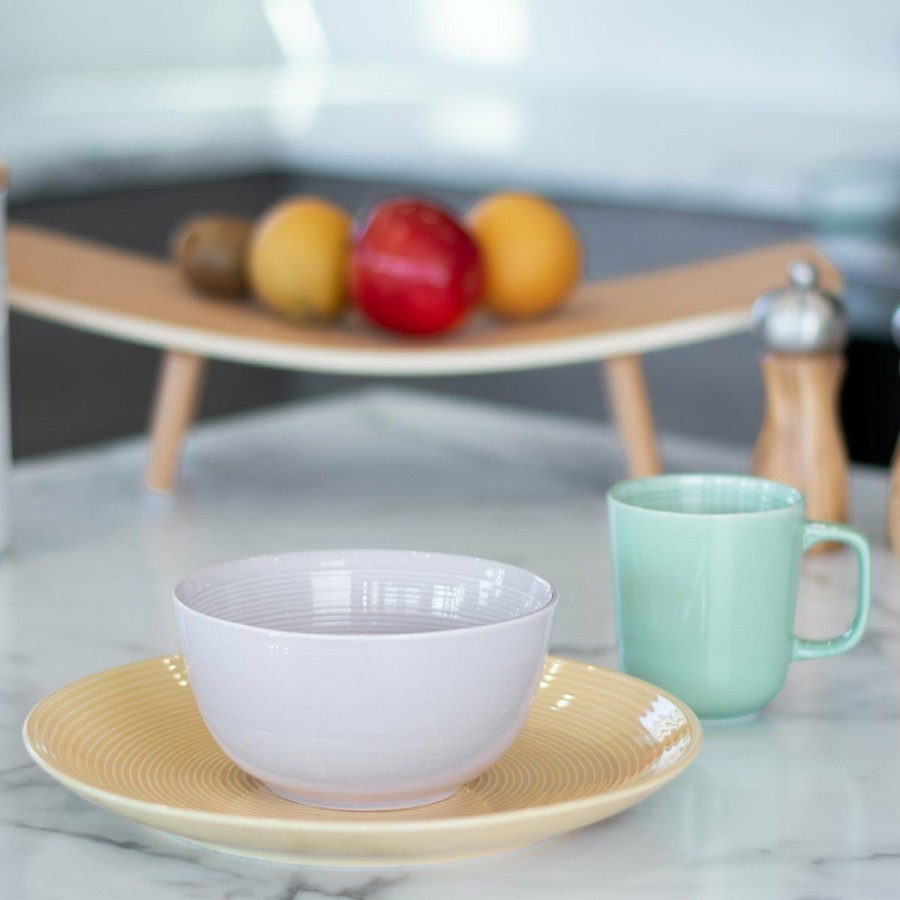 Glassware & Tabletop * | Everything Kitchens Modern Colorful Neutrals Rippled 12-Piece Breakfast Set Glazed | Butter Yellow, Dusty Purple, Light Green