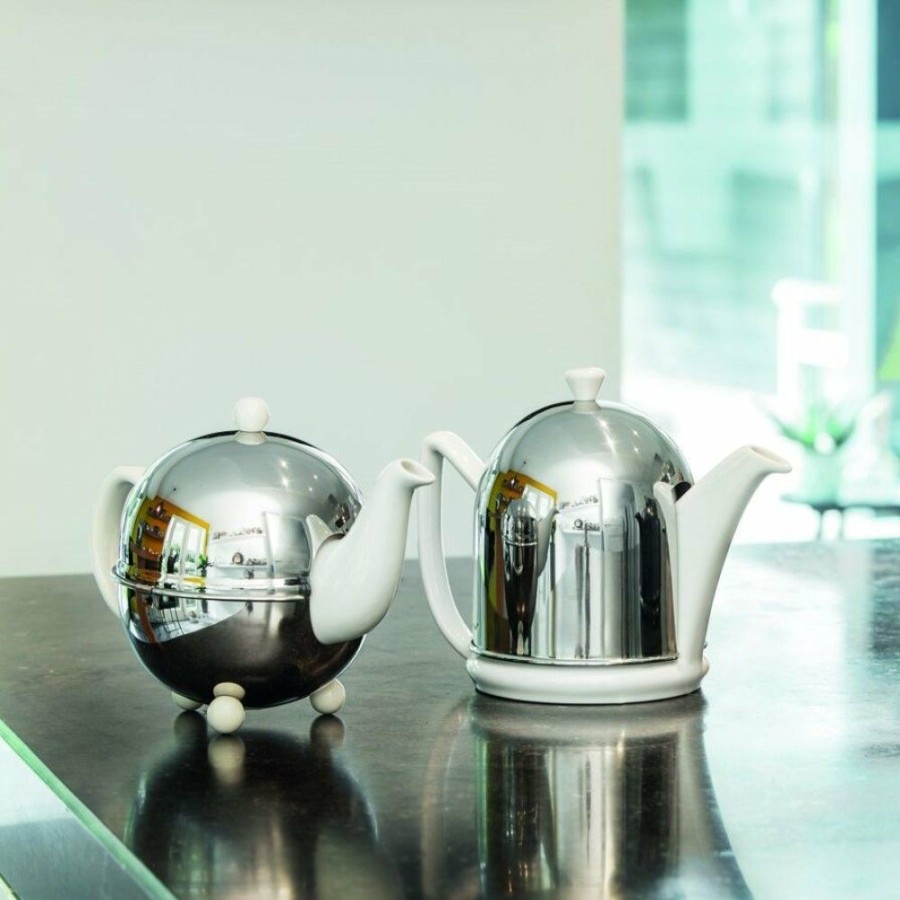 Glassware & Tabletop * | Bredemeijer 30Oz Ceramic Teapot | White & Stainless Steel