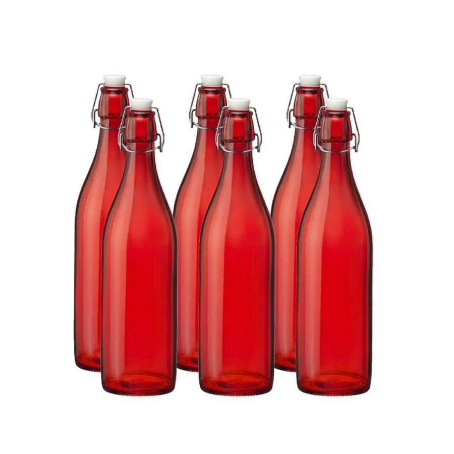 Glassware & Tabletop * | Bormioli Rocco 33.75Oz Swing Top Giara Glass Bottles Red | 6-Pack