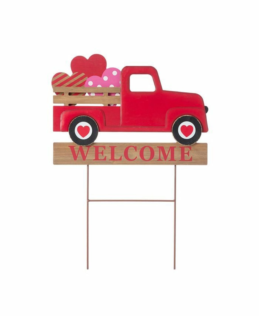 Misc_Gifts * | Glitzhome 24 Metal And Wooden Valentine'S Truck Yard Stake Or Hanging Sign Red