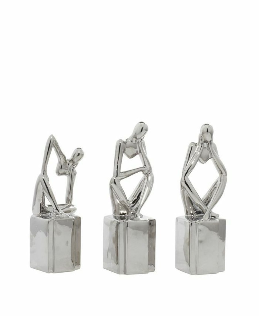 Misc_Gifts * | Cosmoliving By Cosmopolitan Ceramic Sculpture, Set Of 3 Silver-Tone